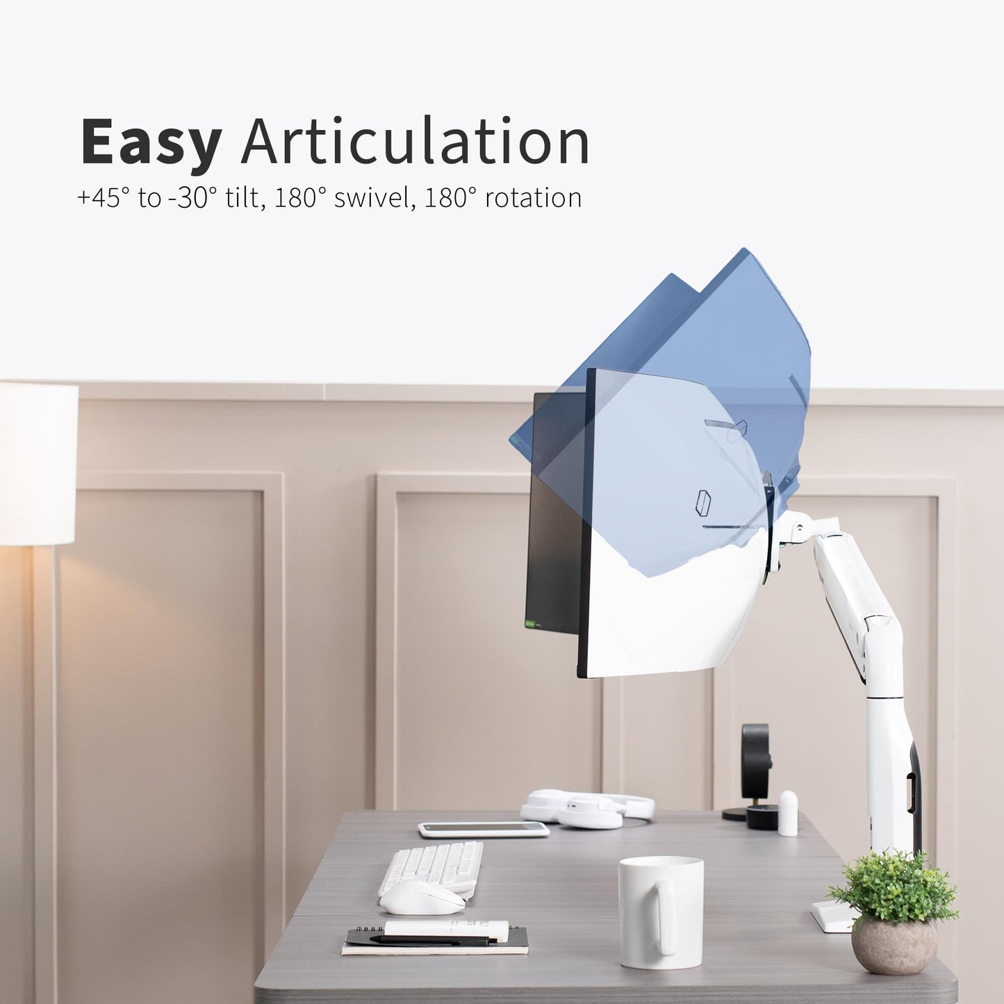 VIVO Premium Tilt Joint Ultrawide Monitor Stand, Fits up to 49 inch Computer Screens, Single Articulating Pneumatic Arm, C-Clamp and Grommet Desk