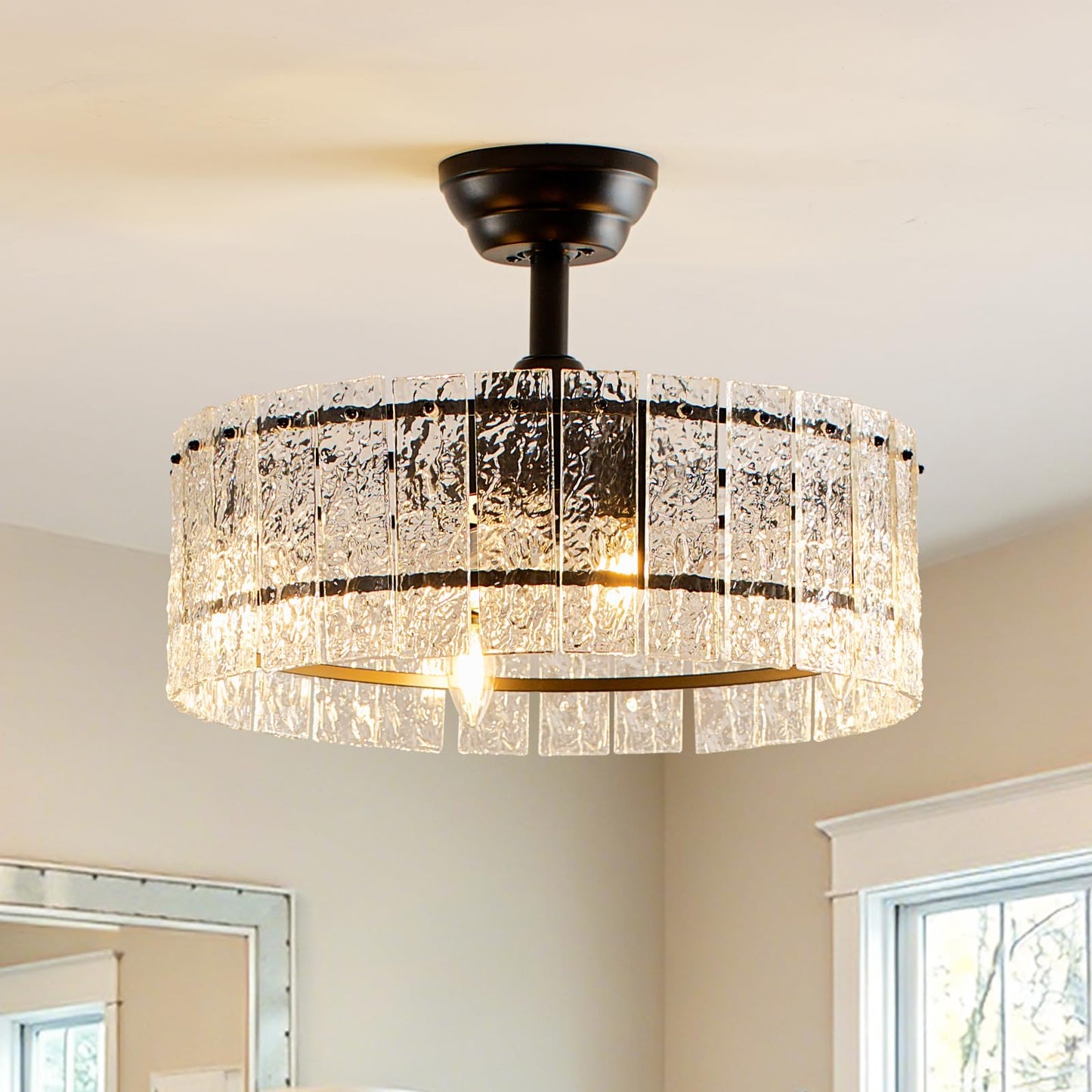 Monikessy 20" Black Fandelier Crystal Ceiling Fan with Light