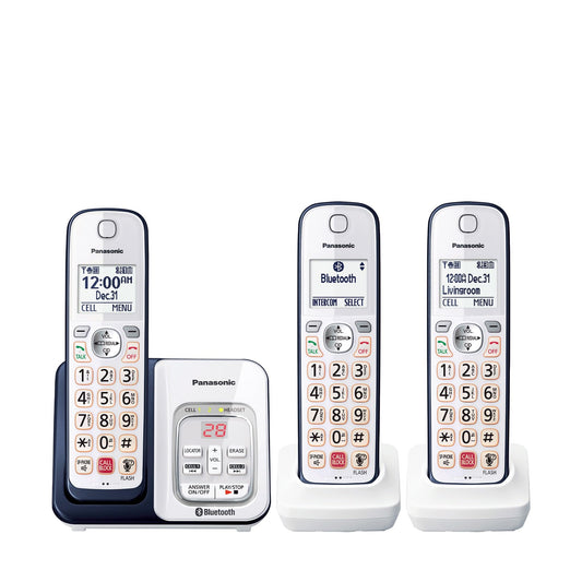 Panasonic 3 Handset Expandable Cordless Phone System with Link2Cell Bluetooth, Voice Assistant, Answering Machine and Call Blocking - KX-TGD863A