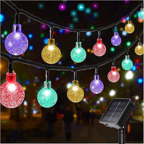 LSLCQW Solar String Lights Outdoor Waterproof, 1 Pack 50 LED 2.3CM 23 FT Each, Solar Powered Patio Lights with 8 Lighting Modes for Garden Yard Porch