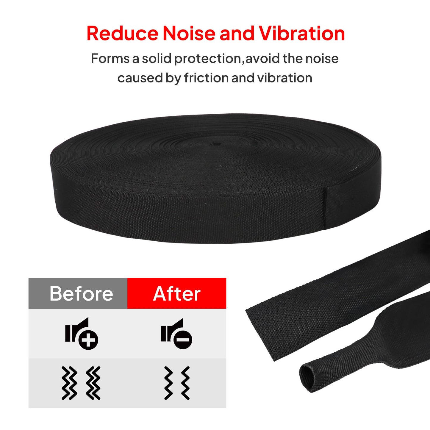SUNNAREPOON Black Heat Shrink Tubing Car Wiring Cover, Tough and Durable Fabric Shrinkable Sleeve for Automotive Wires/Audio Video Cable/Multi-Cable