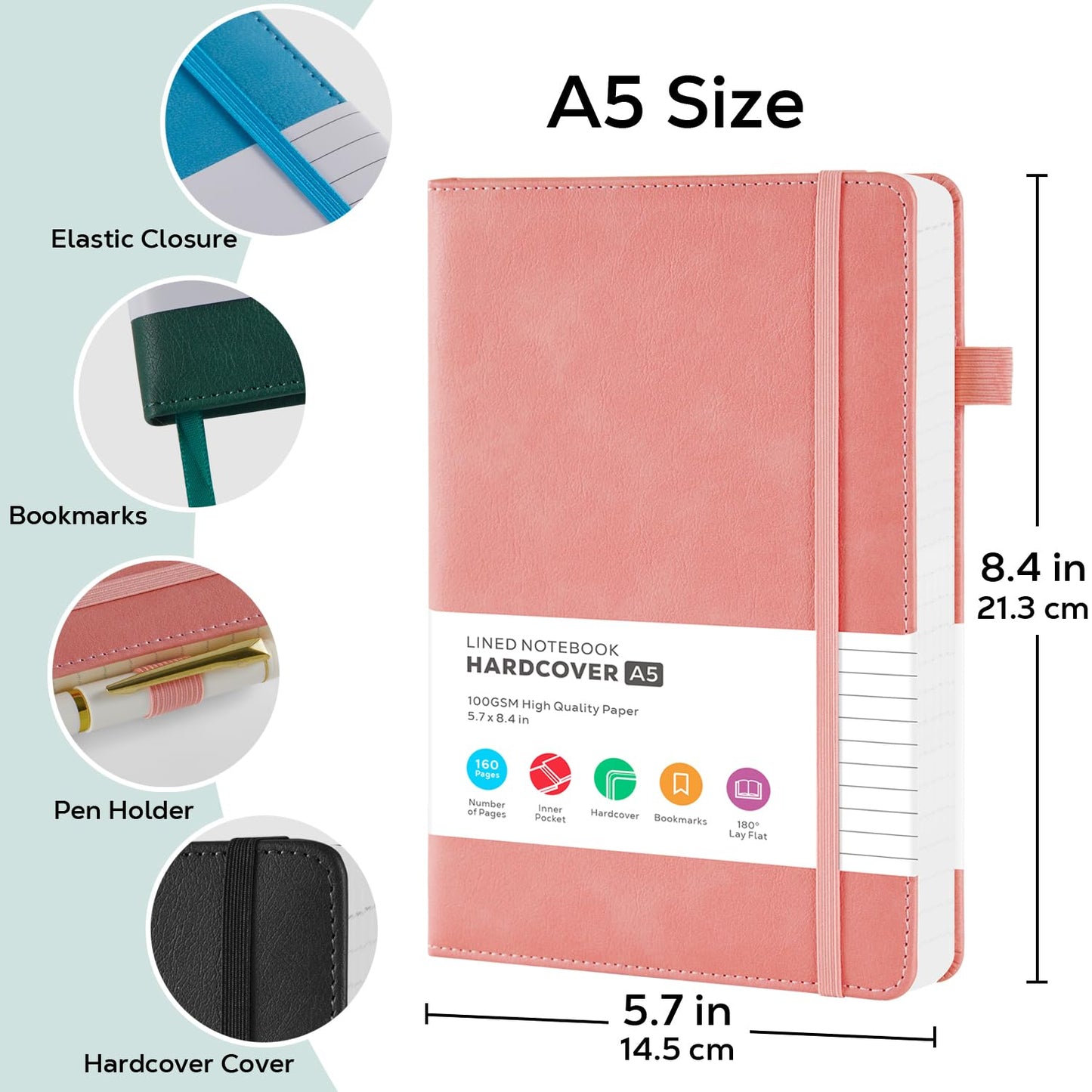 FOCUS DAY Lined Notebook Journals for Women/Men Work, 2 Pack Hardcover Leather Journal Note Book with 100GSM Thick Paper, Notebooks for Office School