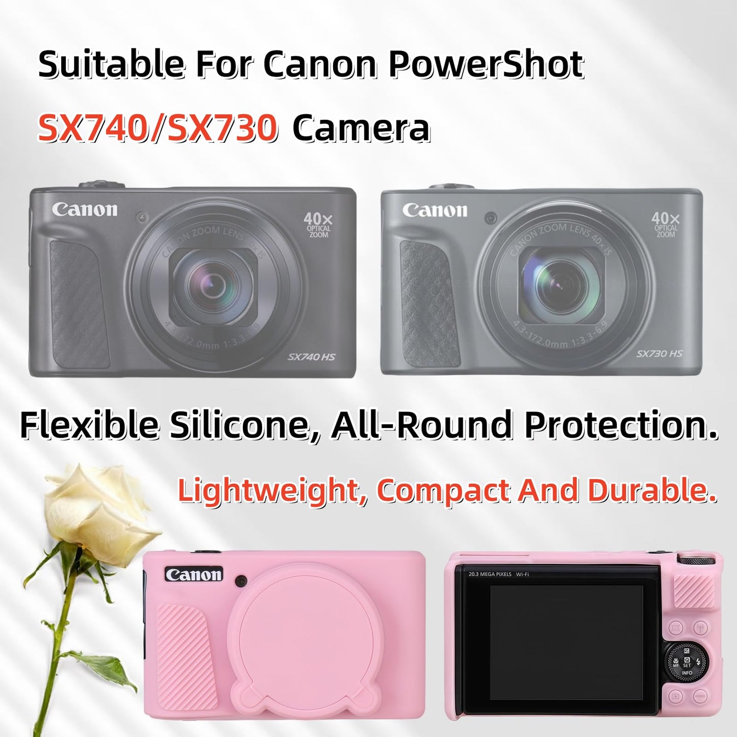 SZHSYJY Camera Case for Canon PowerShot SX740/ SX730 Digital Camera,SX740 HS Case, Soft Silicone Protective Case Removable Lens Cover,Comes with 2