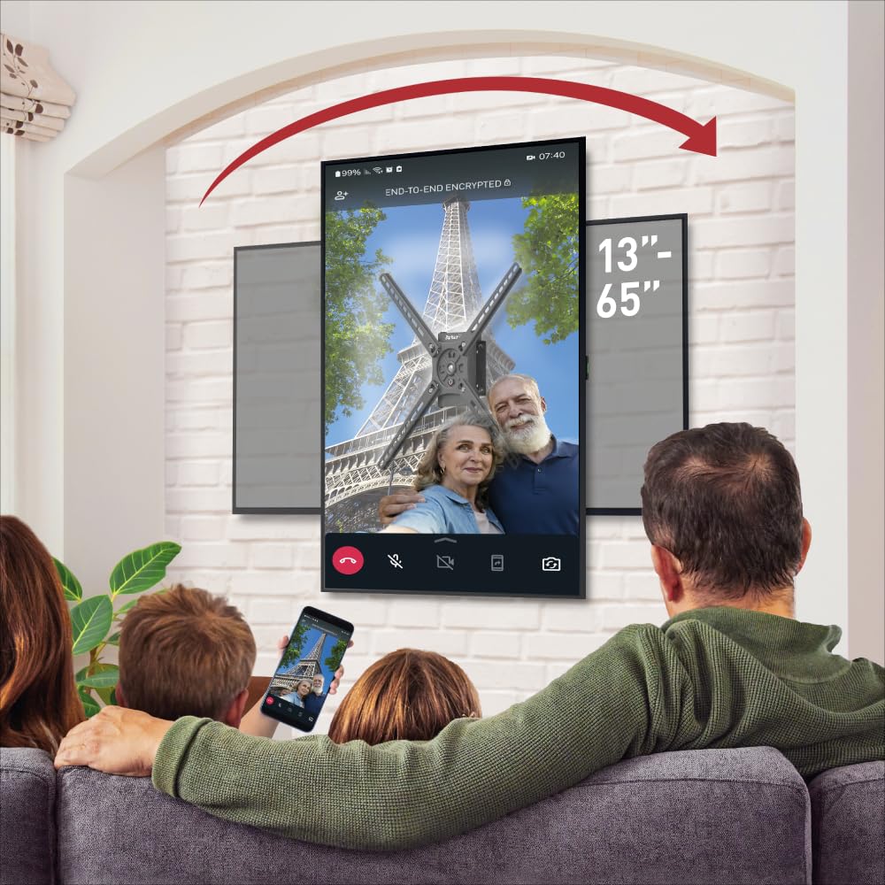Barkan Landscape-Portrait Rotation 13-65 inch TV Wall Mount, Flat/Curved Screen Bracket, Holds up to 80lbs, Auto Lock Patented, Fits LED OLED LCD