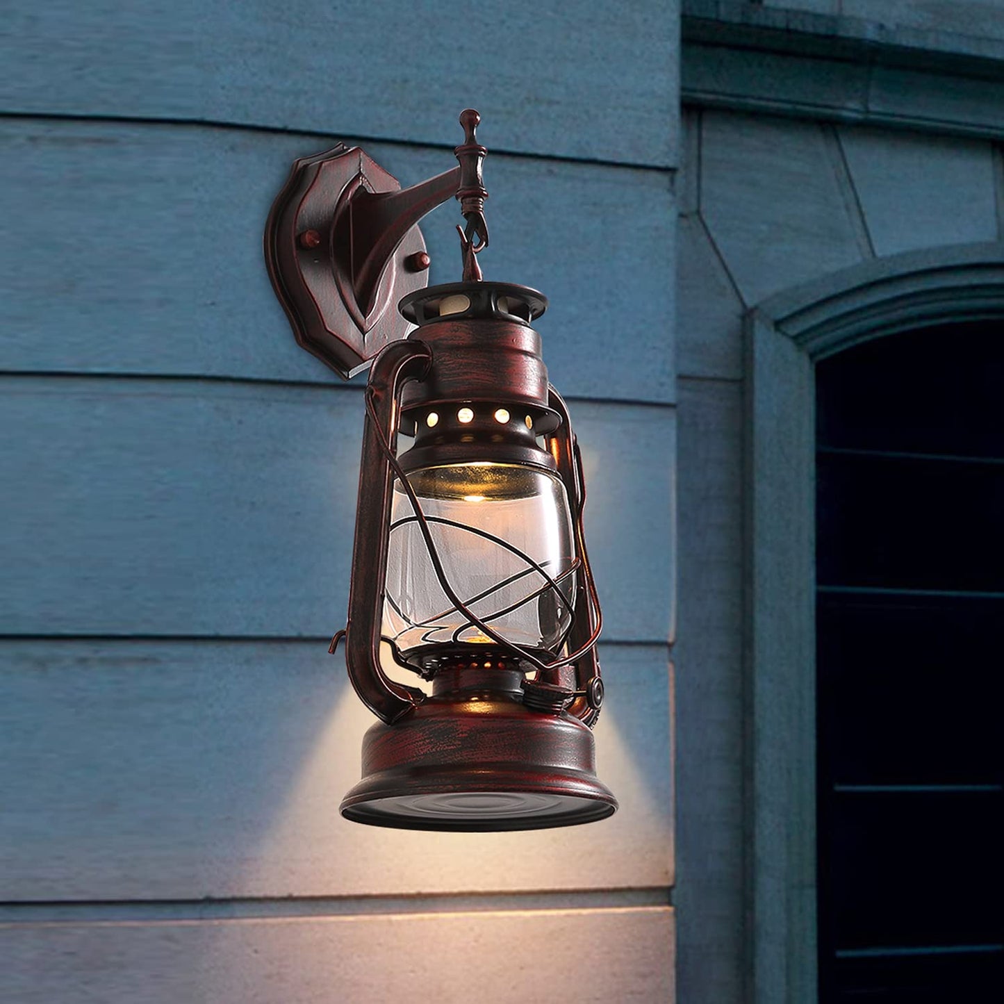 Rustic Wall Sconce Lantern Light, Vintage Wall Light Fixture with E26 Base,with Glass Shade, Waterproof Wall Mounted Lighting Fixture with Frosted