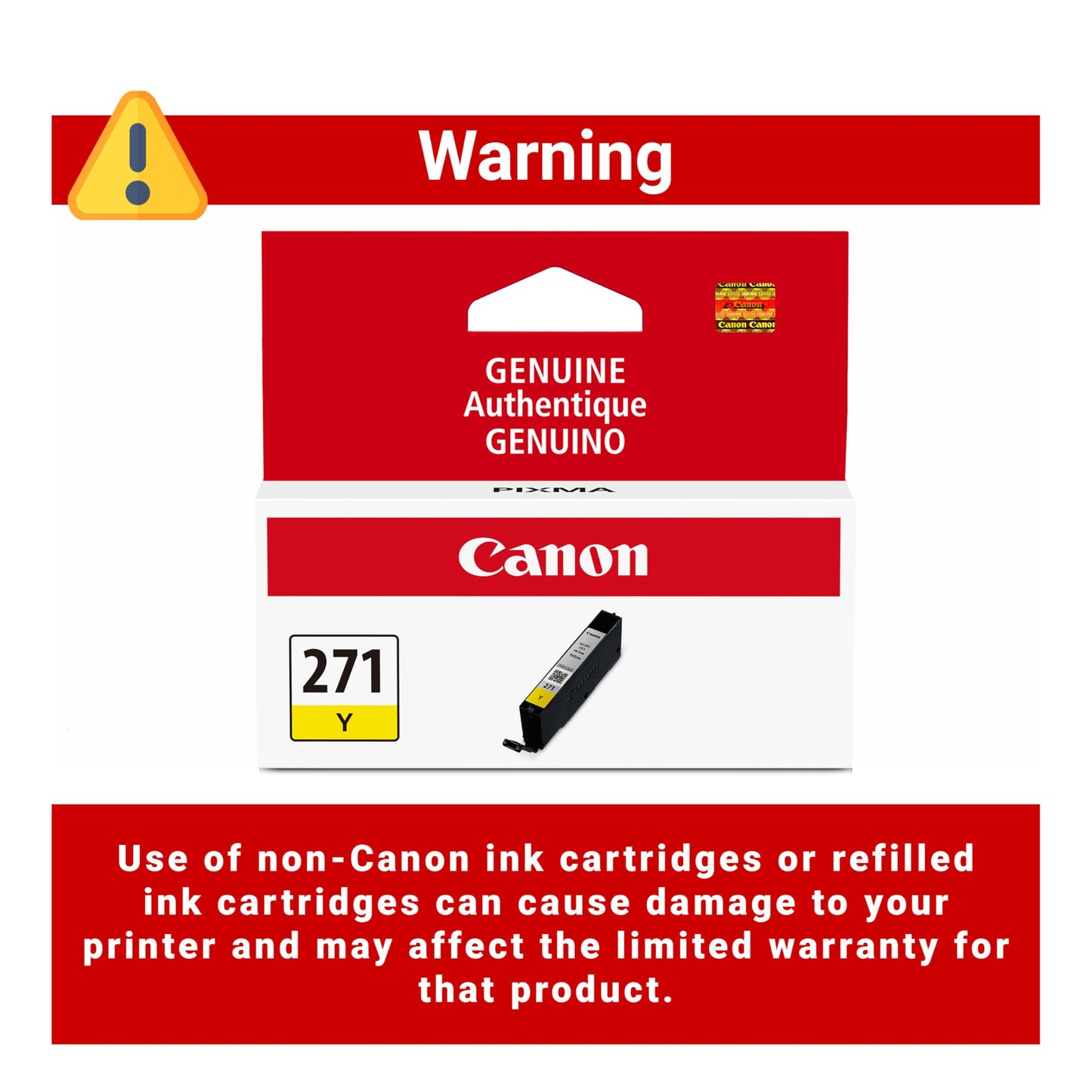 Canon CLI-271 Genuine Yellow Ink Tank, Compatible with MG6820, MG6821, MG6822, MG5720, MG5721, MG5722, MG7720, TS5020, TS6020, TS8020, and TS9020
