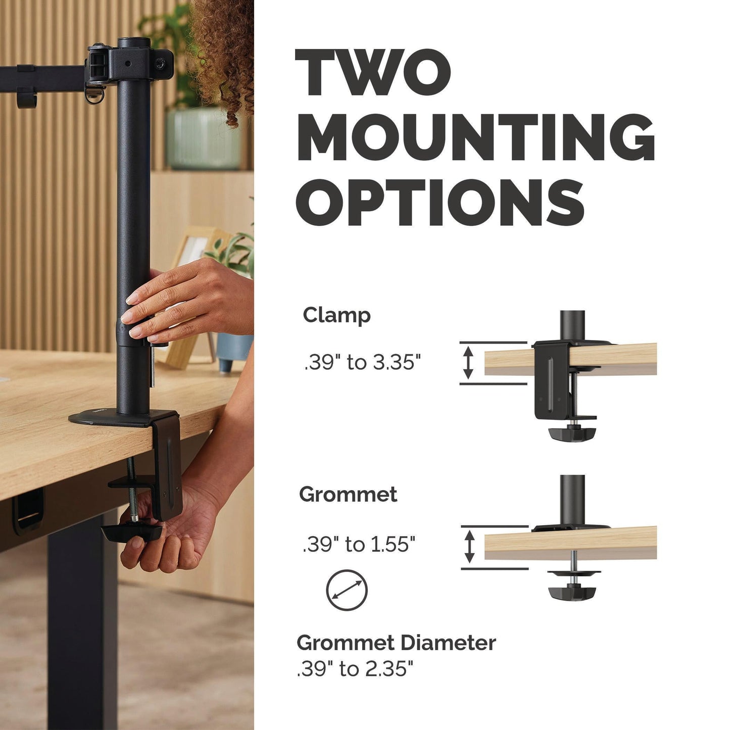 Fellowes Everyday Adjustable Single Monitor Arm - Supports Screens up to 32" Weighing 19.84 lbs, Tilt, Swivel, Rotate, VESA 75/100, Clamp or Grommet