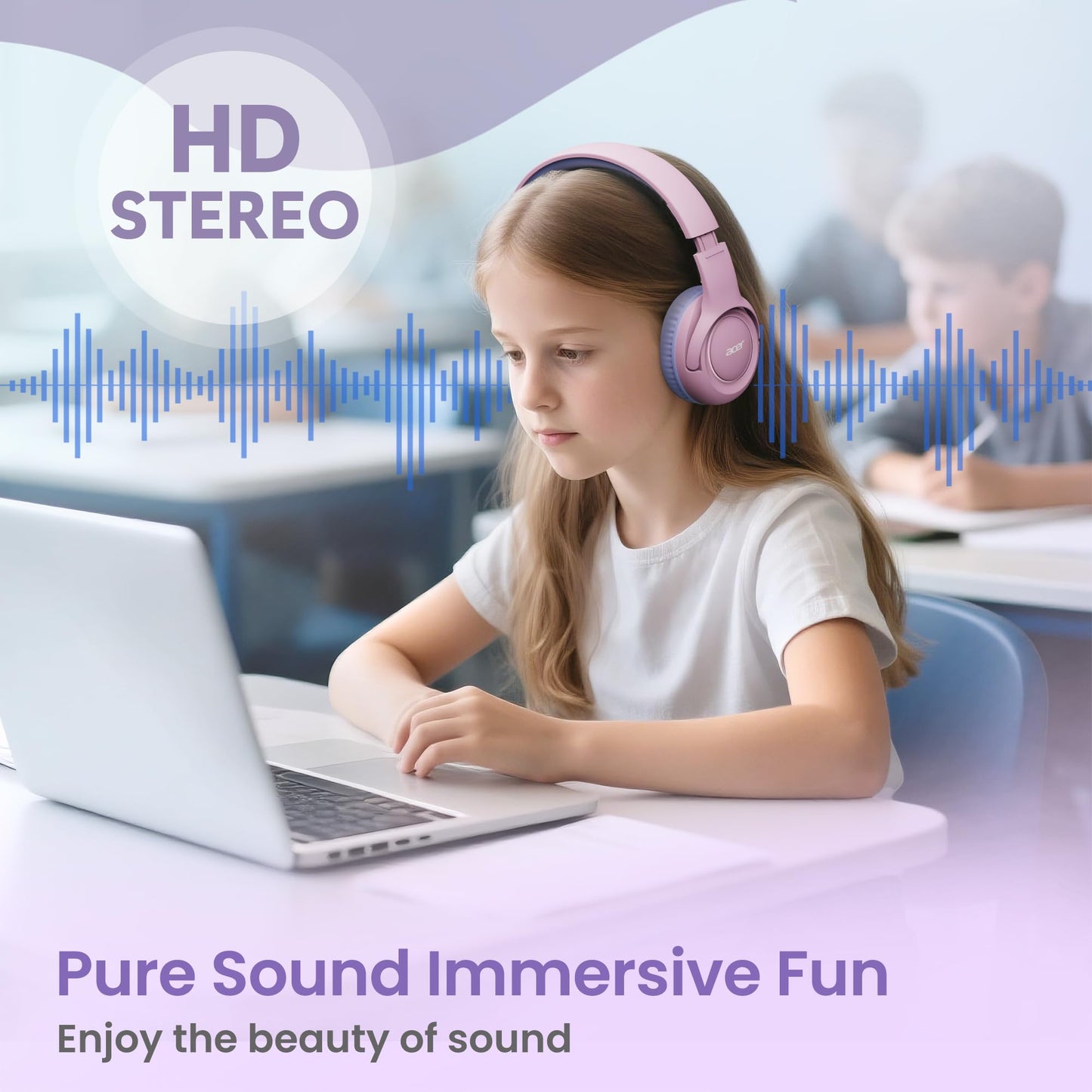 Acer USB?C Kids Headphones for School, 85?94dB Limiter, w/Mic HK03C