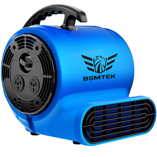 BSMTEK 1200CFM Air Mover Blower Fan, Industrial 1/3HP Monster Floor Blower Carpet Dryers - 3 Speeds Switch, 4 Adjustable Angles, 15FT Long Cord