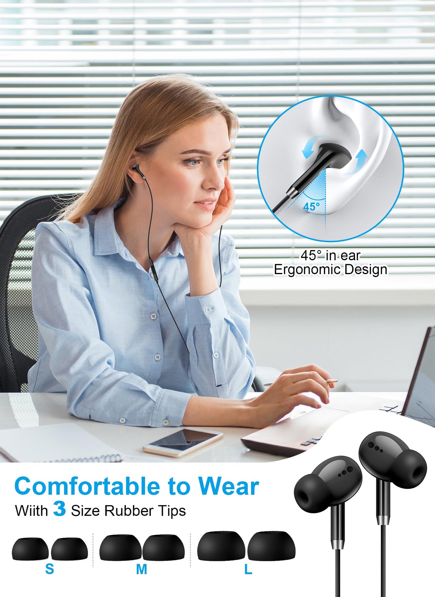 Wired Earbuds USB C Headphones for iPhone 17 16 15, Headphones Wired with Microphone & Volume Control, Noise Canceling Typc-C Earphones for Galaxy S26