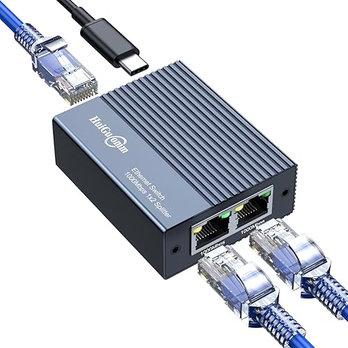 Gigabit Ethernet Splitter 1 to 2,1000Mbps High Speed Internet,RJ45,LAN,Cable,Cat5/6/7/8,Port Splitter 1 in 2 Out,Ethernet Network LAN Switch 2 Port