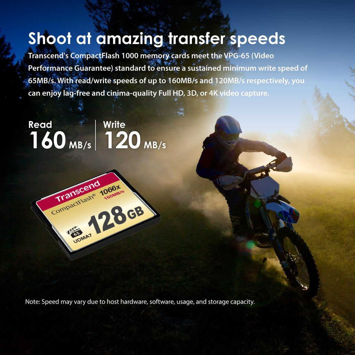 Transcend 16GB CF1000, CompactFlash Memory Card, UDMA 7, High Speed, VPG-65, Up to 160MB/s, For SLR Camera, MLC - TS16GCF1000