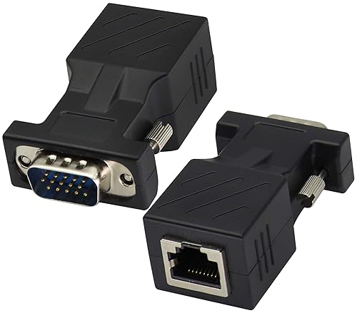 AAOTOKK VGA to RJ45 Adapter,RJ45 Female to VGA 15-Pin Male Port Cat5 Cat6 Cat7 Ethernet Support 720P, 1080I, 1080P Video Transmission for Multimedia