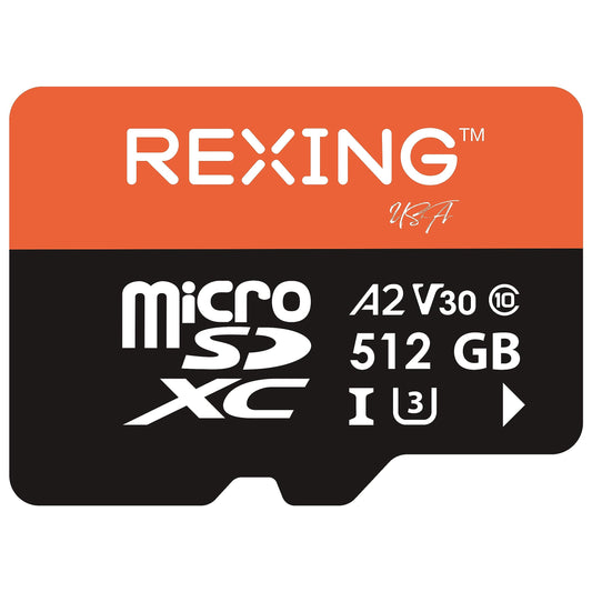 RexingUSA 512GB MicroSD Card - 512GB Memory Card for Dash cam, Class 10, A2, V30, U3, 4K Video Recording, UHS-3, High-Speed Card