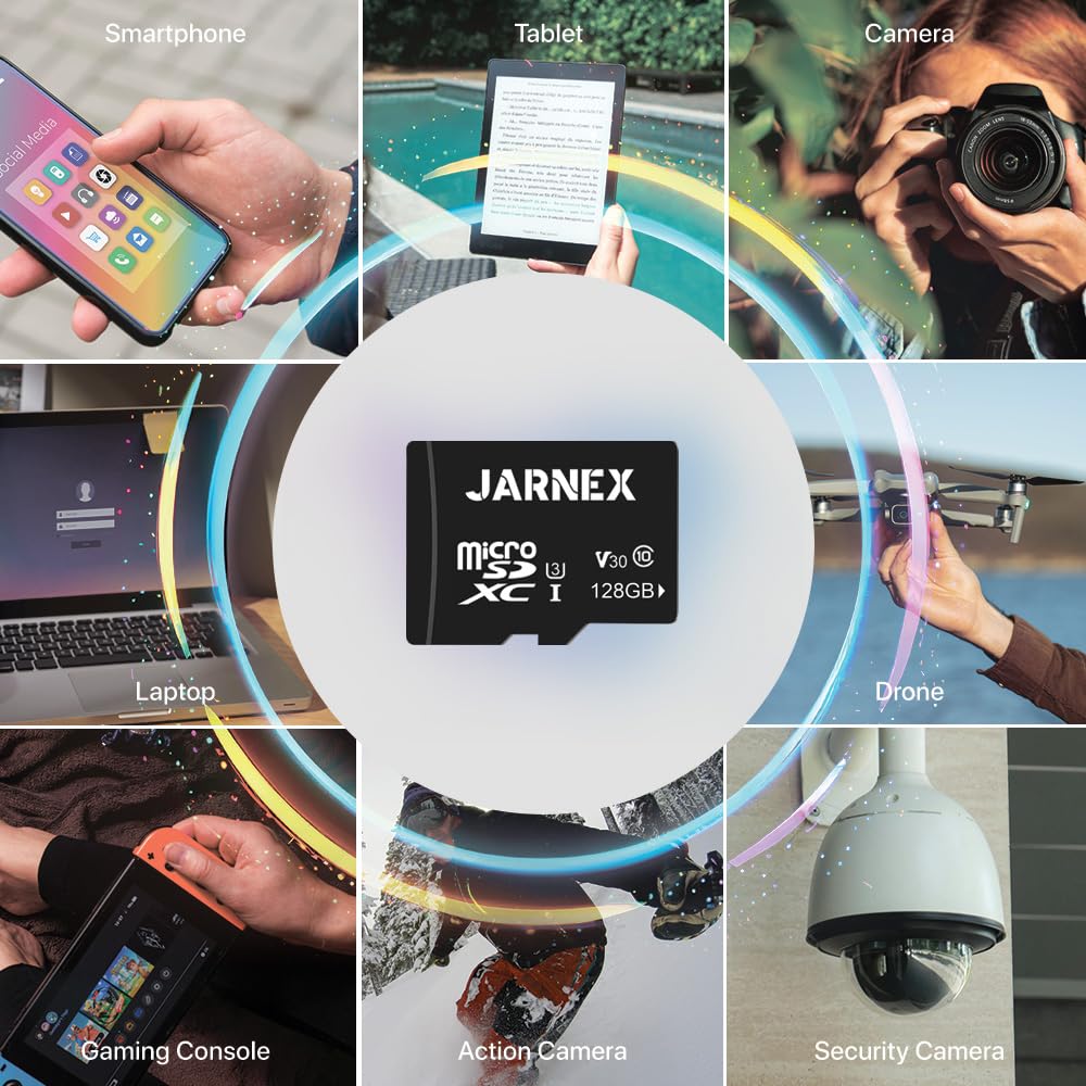 Jarnex Micros SD Memory Card, High Endurance Video MicroSDXC Card, Class 10, U3, V30, 4K UHD-I, High Speed Flash TF Card