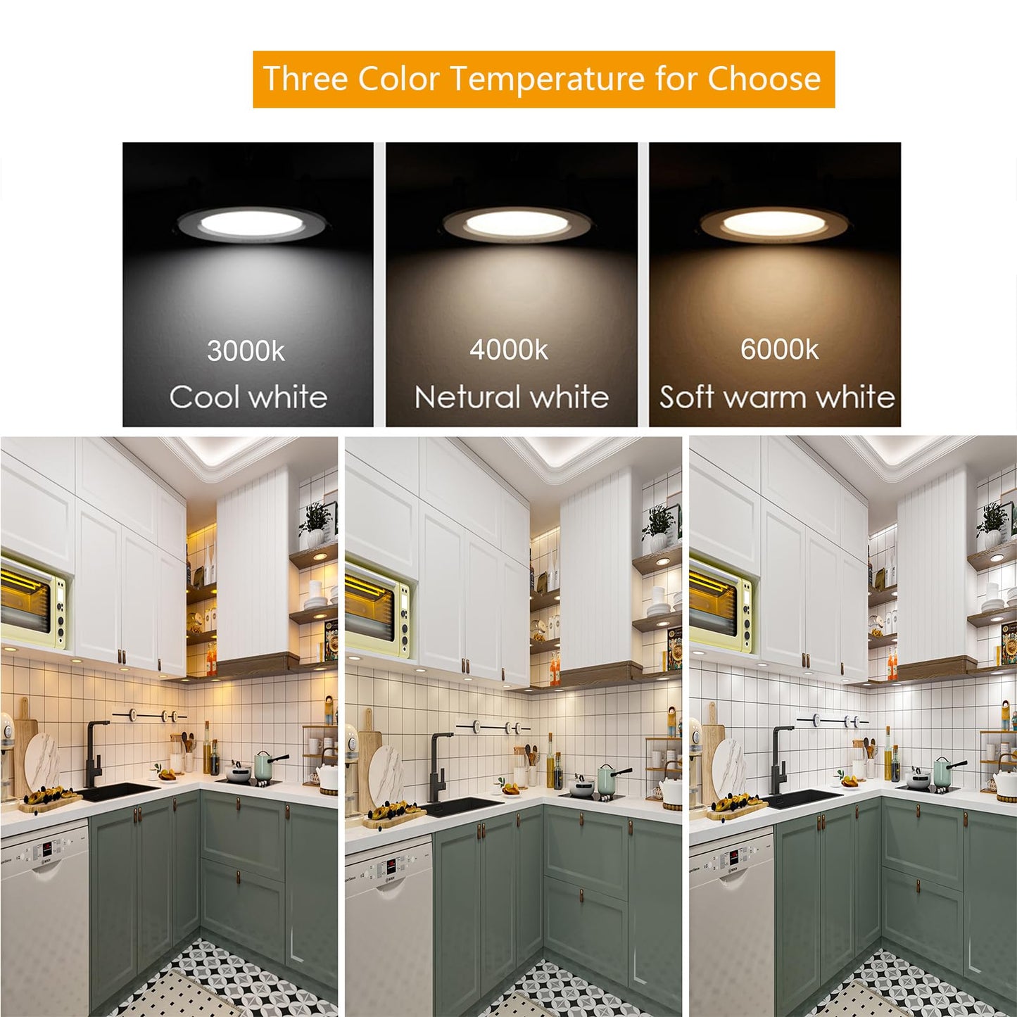 LED Puck Lights Wired Recessed Under Cabinet Lighting Dimmable,Halogen Bulb Retrofit Puck Light Plug in,60mm Cutout,3000k Warm White,12V Kitchen