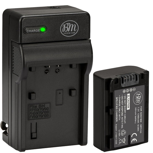 BM Premium NP-FV50 Battery and Charger for Sony FDR-AX53, HDR-CX675/B, CX455/B, CX200, CX210, CX220, CX230, CX290, CX330, CX380, CX430V, CX900, PJ340