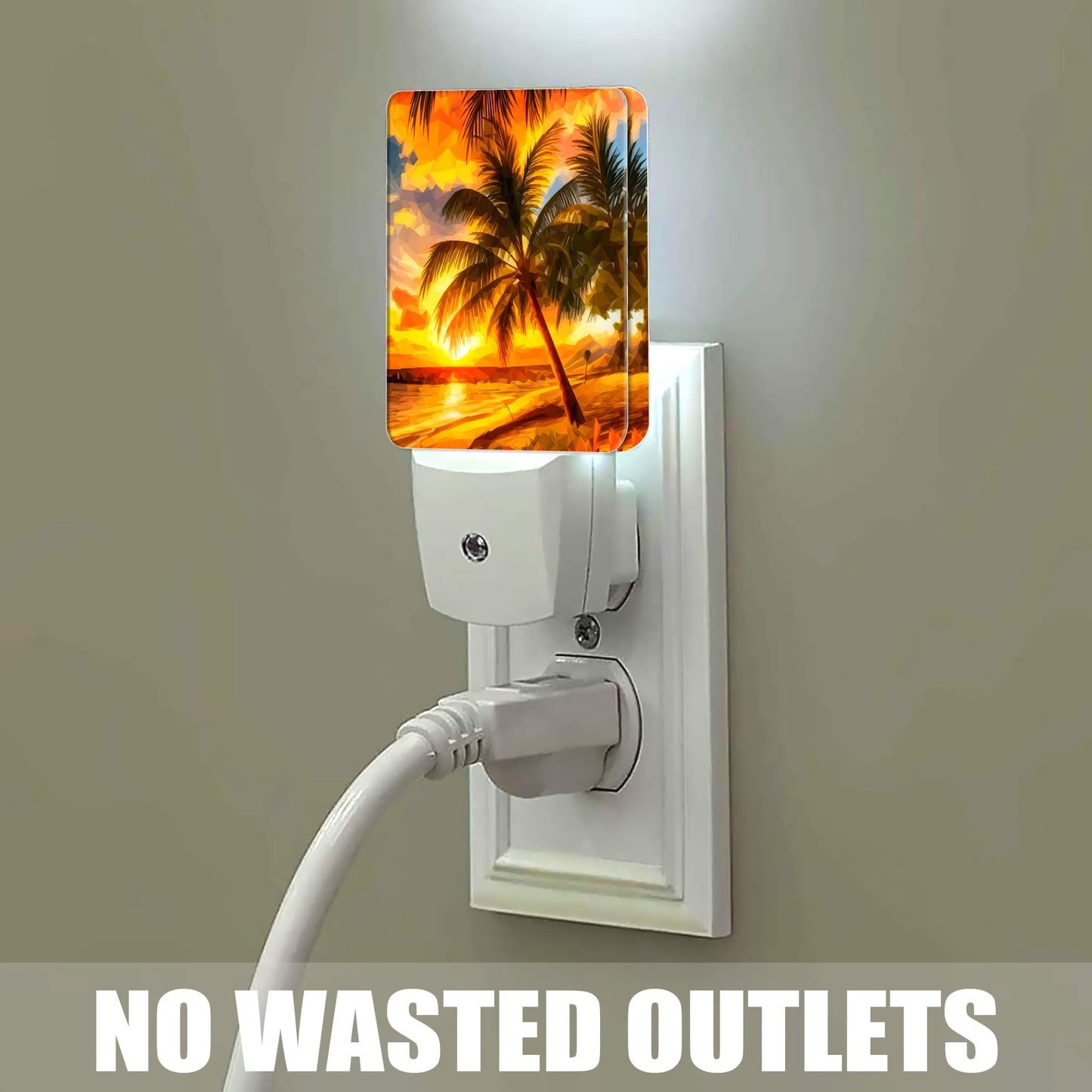 Jopowide Sunset Seashore Night Light, Palm Trees Night Lights Plug into Wall Decor for Bedroom,Bathroom,Hallway,Kitchen,Dusk to Dawn Sensor