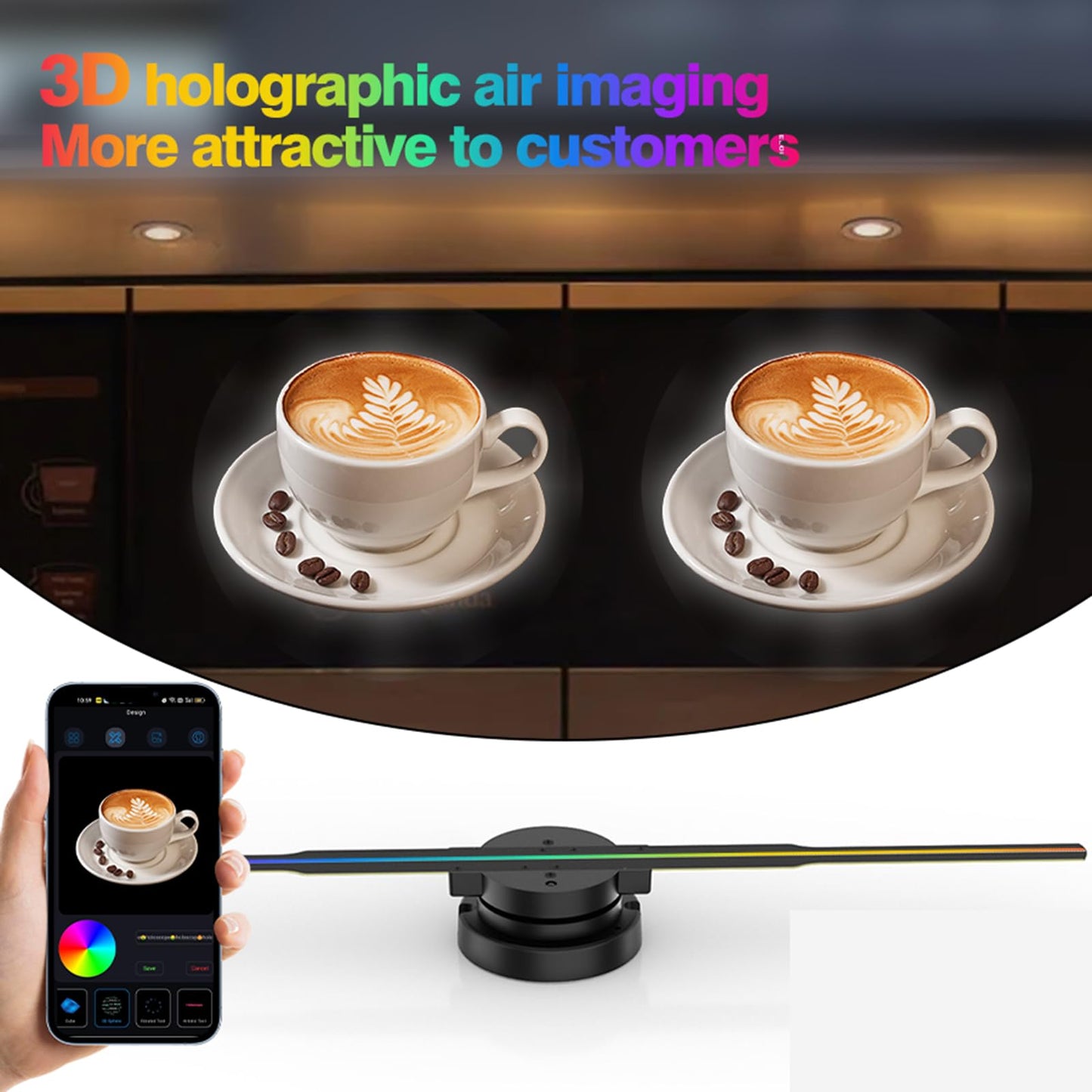 2025 New 3D Hologram Led Fan, 3D Animated Holographic Projector Advertising Display, 16.5in Projection Fan Spinner with Remote and Bluetooth,