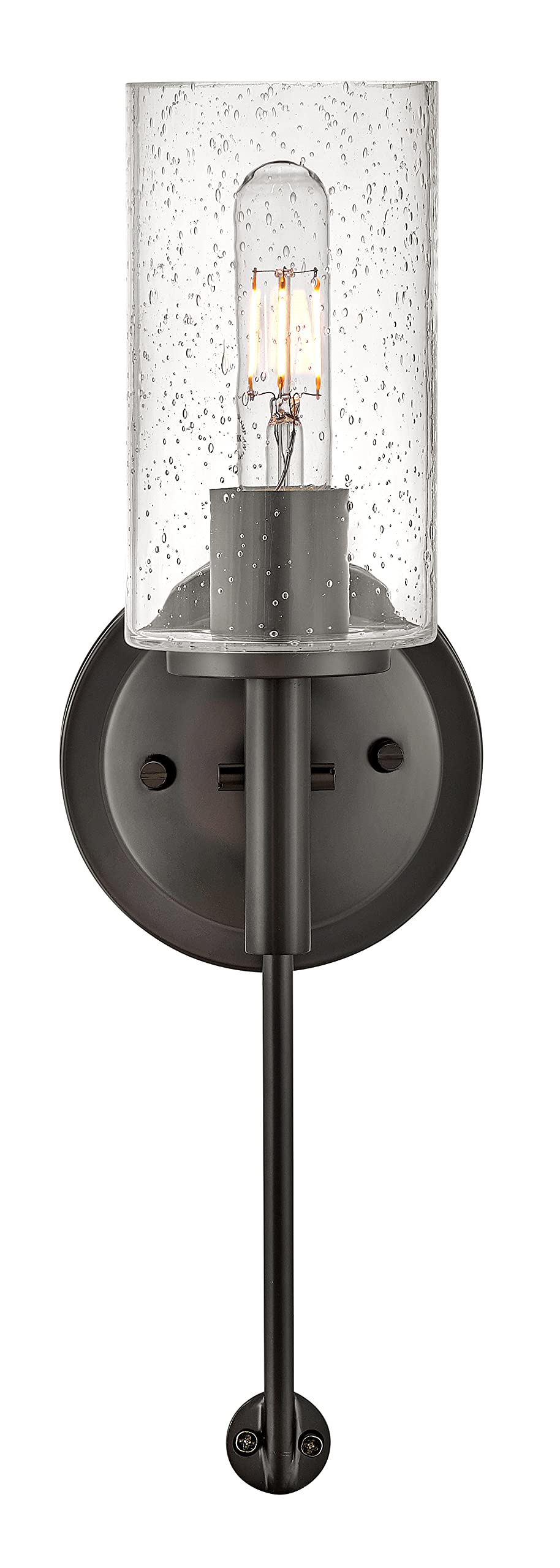 Hinkley Collier 3380BX Single Light Sconce, Decorative Cast Knob, Hinges, and Stem, Cylindrical Clear Seedy Glass Shade, Black Oxide