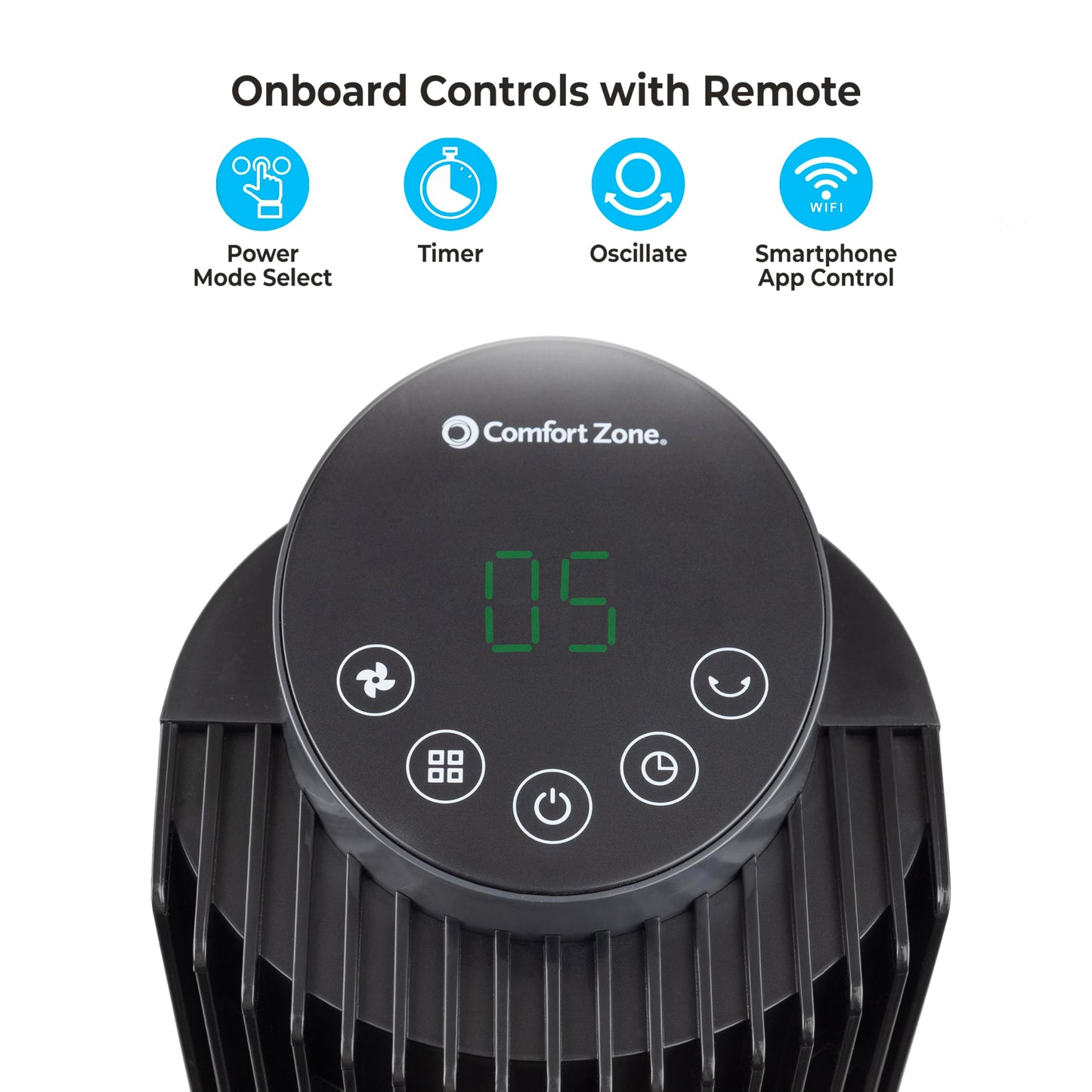 Comfort Zone 42-Inch Smart Wi-Fi Oscillating Tower Fan