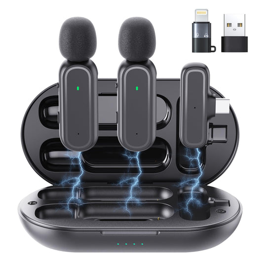 voijump 2 Pcs Wireless Lavalier Microphone for iPhone iPad Android PC, Mini Microphone with Charging Case 8H, USB-C Clip-On Mics for Vlogging, TikTok
