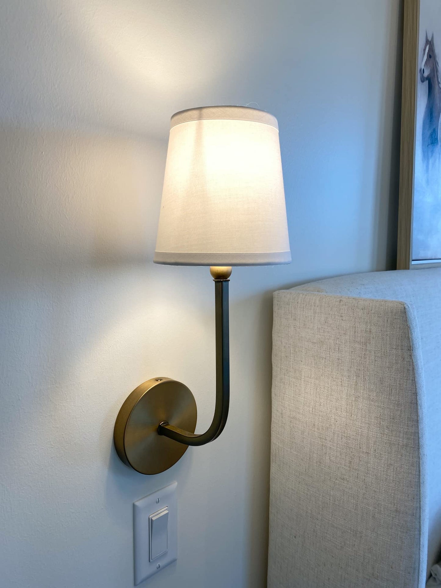 Capital Lighting 619311AD-674 Dawson Decorative White Fabric Stay-Straight Shade Wall Sconce, 1-Light 60 Watt, 17" H x 6" W, Aged Brass