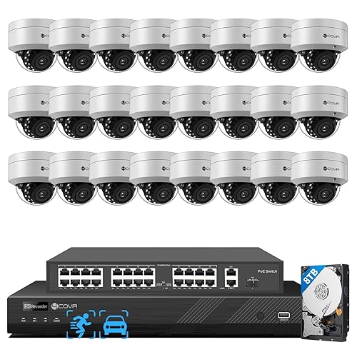 4COVR 4K 32 Channel Security Camera System PoE with Mic, 24X 8MP IK10 Vandal-Proof Dome IP Camera IP67, AI Person Vehicle Detection, 4K UHD NVR 8TB