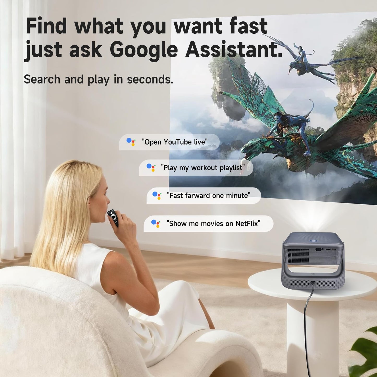 ?Official Google TV/1500 ANSI/4K Supported?Smart TV Projector with WiFi and Bluetooth, Native 1080P Portable Projector, Auto Focus & Keystone, Voice