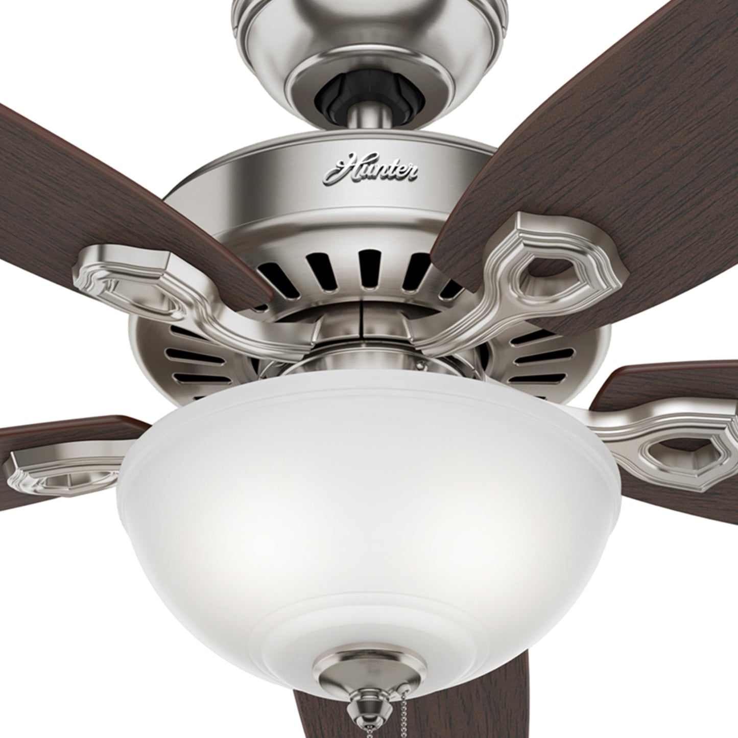Hunter Fan 52 inch Traditional Brushed Nickel Ceiling Fan with Cased White Glass Light Kit, 5 Blade (Renewed)