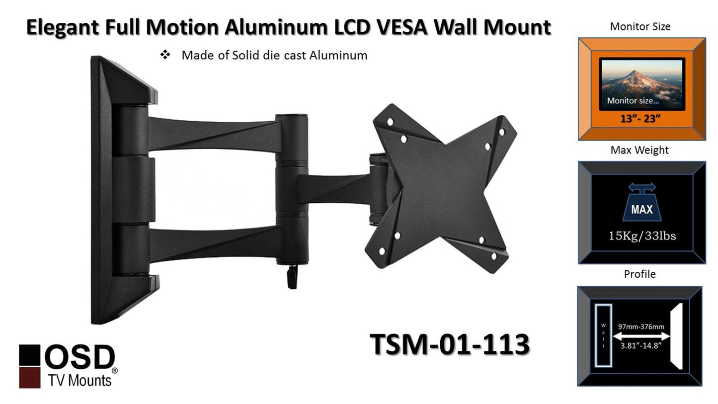 OSD Audio TSM-01-113 Full Motion Tilt and Swivel Wall Mount for 13-inch to 23-inch LCD TV
