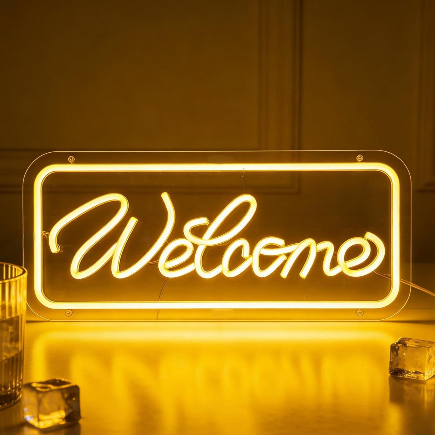 Welcome Neon Sign, USB Powered Dimmable Neon Light Home Welcome Sign Decor for Entryway Store Shop Living Room Bedroom Party Wall Table 16.1 x 6.9 In