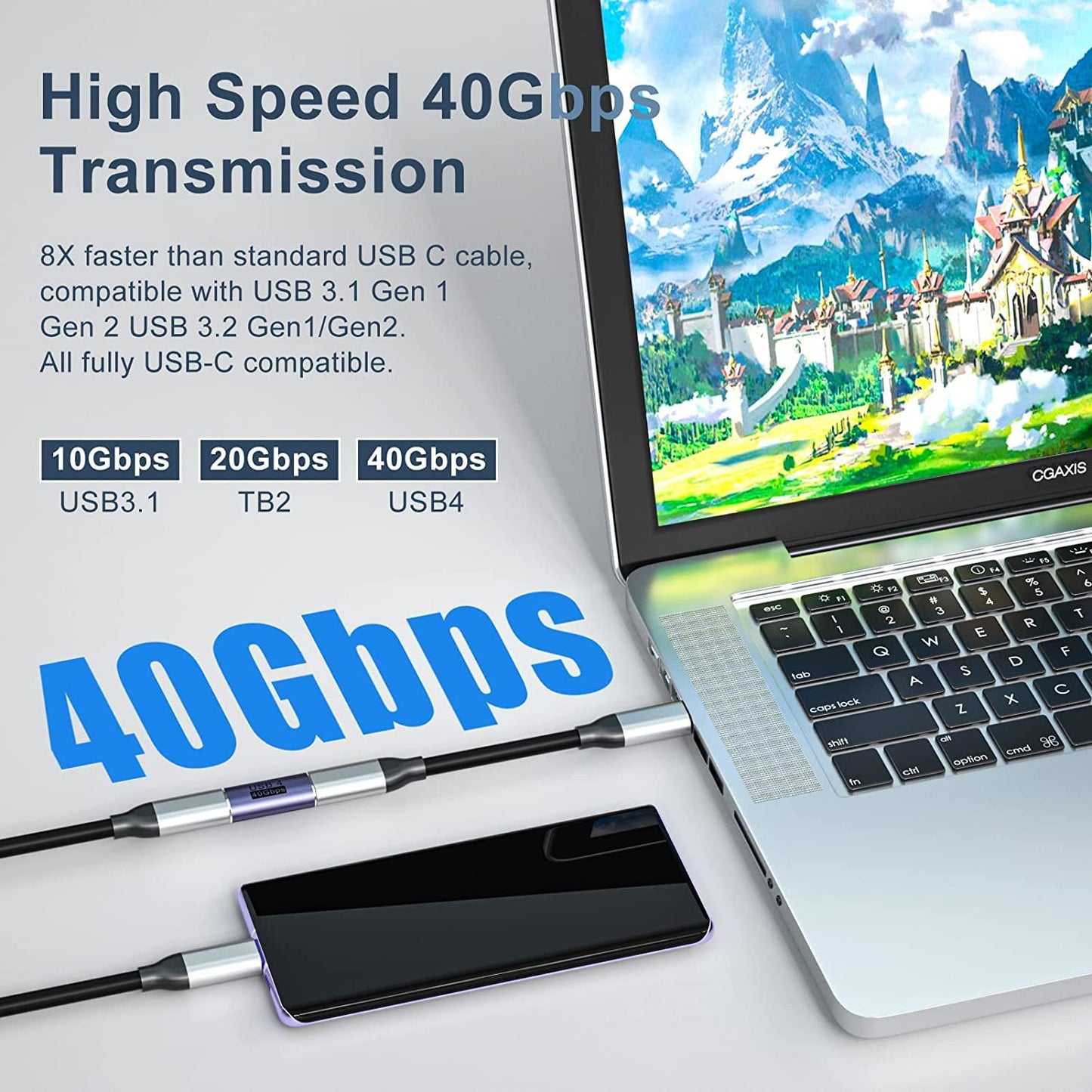 GodSpin USB C Coupler Adapter 40Gbps [2 Pack] USB C Type C Angled USB-C Female to Female Adapter, 8k at 60hz USB Extension for Laptop, Tablet, VR…