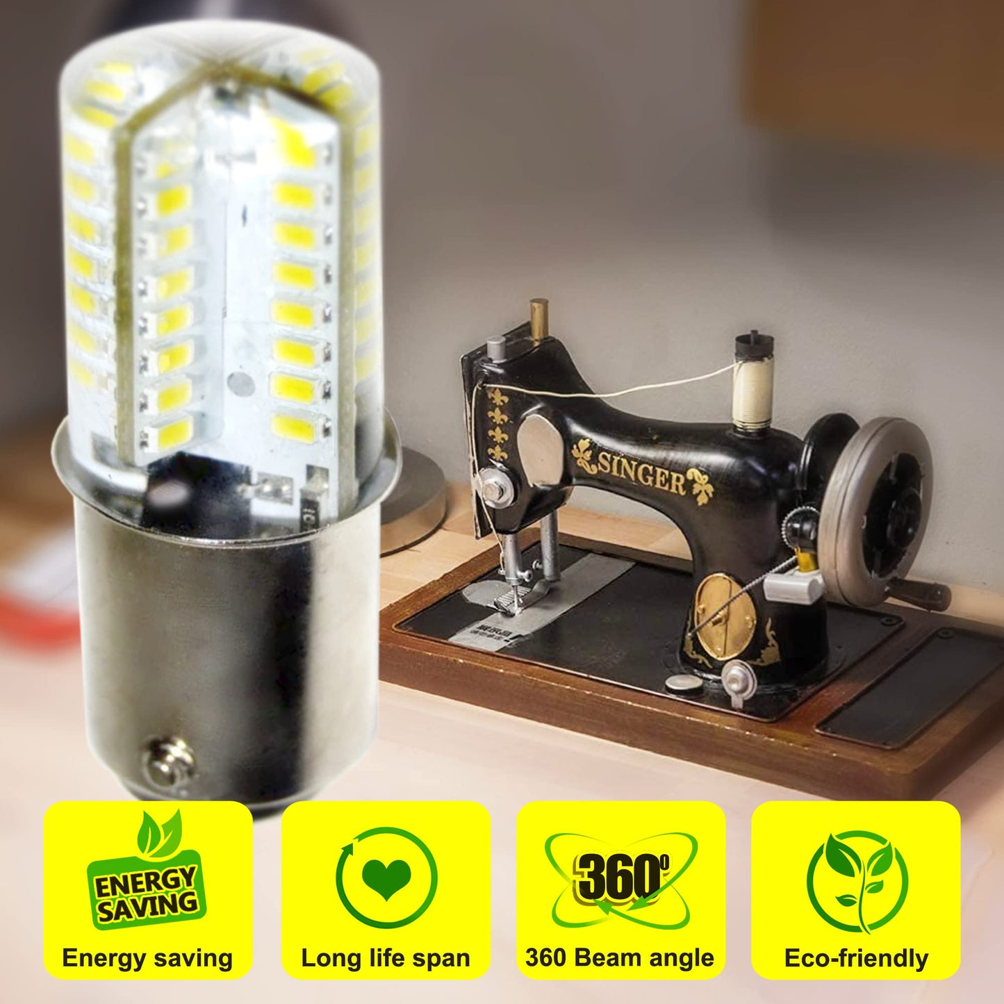 HQRP 2-Pack 110V LED Light Bulbs Warm White Compatible with Pfaff 230/259/260/262/280/290/330/332/360/362 Sewing Machine