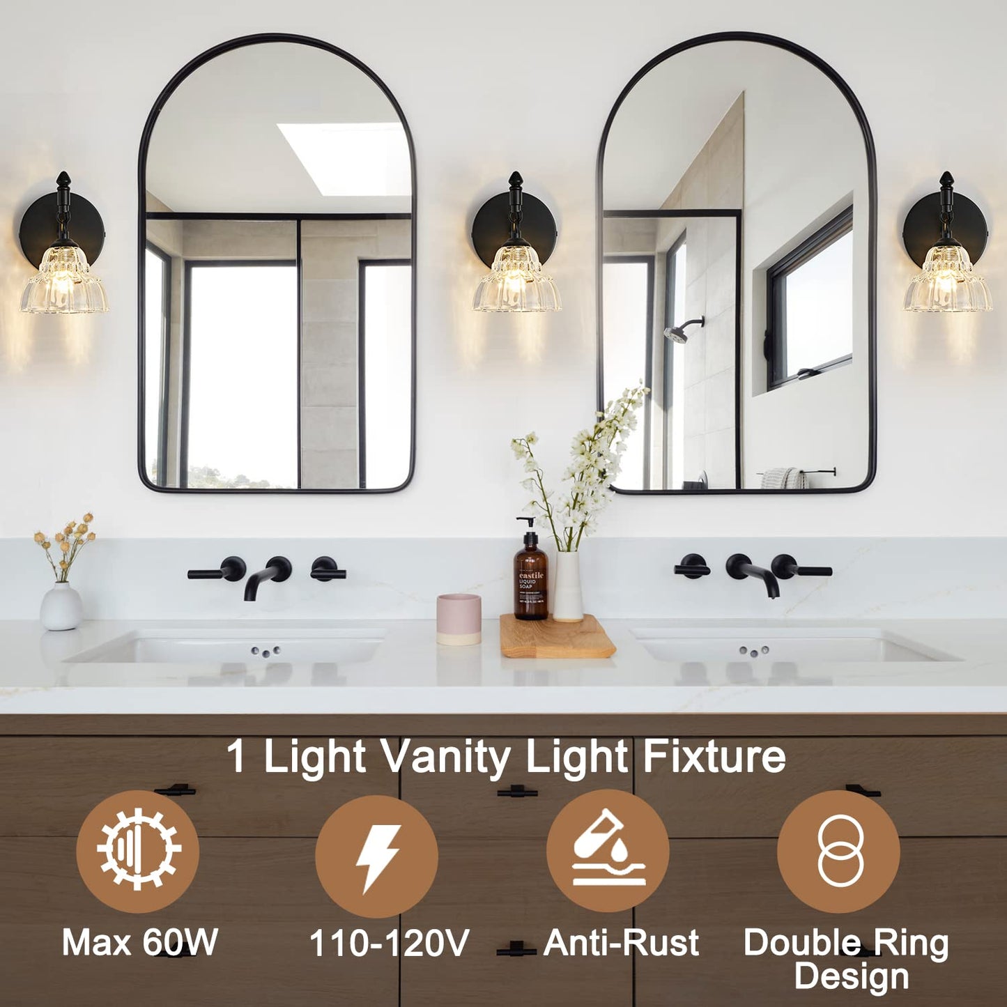 OFFDARKS Modern Bathroom Vanity Lights - Matte Black Wall Sconces with Over-Mirror Light Fixture for Bathroom, Powder Room