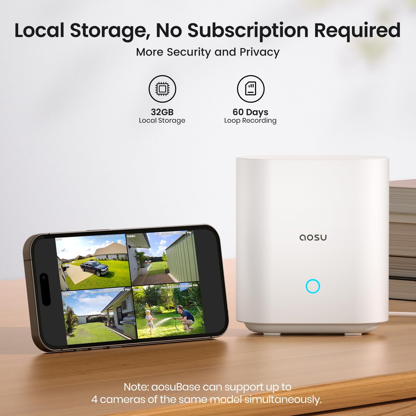 aosu Security Cameras Outdoor Wireless, 4-Cam-Kit, 166° Ultra-Wide-Angle, Battery Powered, No Subscription Required, Home Security Cameras System