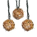 LIDORE Rattan Christmas String Lights, Mini Globe Wicker Lights for Patio, Wedding, Garden and Party, Brown Rattan and Green Cord, 7.92Ft