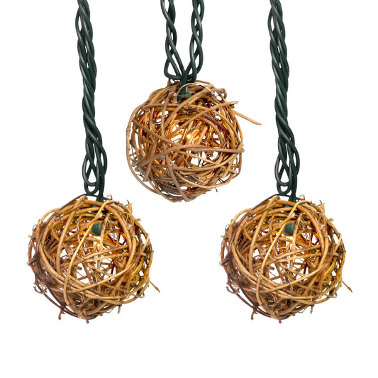 LIDORE Rattan Christmas String Lights, Mini Globe Wicker Lights for Patio, Wedding, Garden and Party, Brown Rattan and Green Cord, 7.92Ft