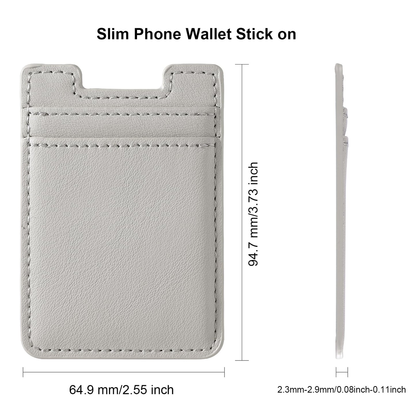 2Pack Phone Wallet,Leather Phone Card Holder Adhesive Stick On Credit Card Pocket for Back of Phone Case iPhone and Android-White,Grey