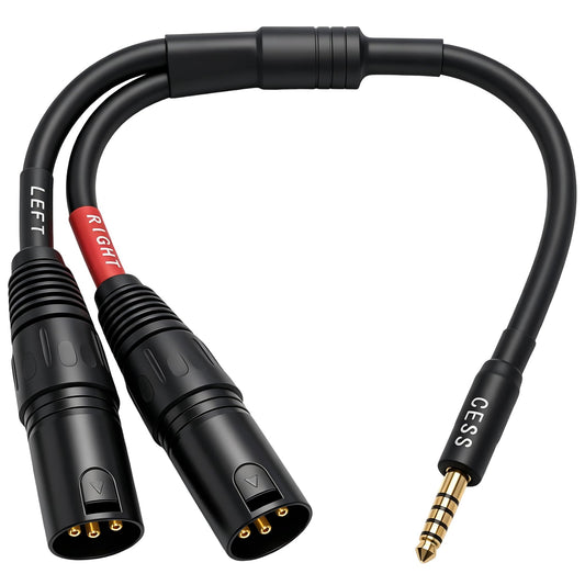 CNCESS 4.4mm Balanced Male to Dual XLR Male Headphone Adapter Cable, Red/Black Channel Split
