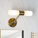 Modern Swing Arm Bathroom Light Fixtures, 11.8'' Milk Frosted Glass Shades Vanity Light for Mirror, IP44 Water Resistant 2*E12 Cordless Wall Sconces