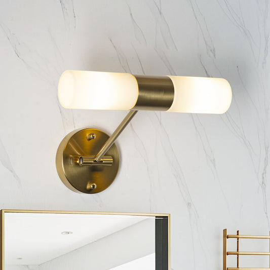 Modern Swing Arm Bathroom Light Fixtures, 11.8'' Milk Frosted Glass Shades Vanity Light for Mirror, IP44 Water Resistant 2*E12 Cordless Wall Sconces