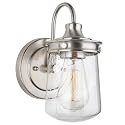 Kira Home Mason 10" Modern Farmhouse Wall Sconce with Seeded Glass Jar Shade, Industrial Silver Gooseneck Wall Light, Brushed Nickel Finish