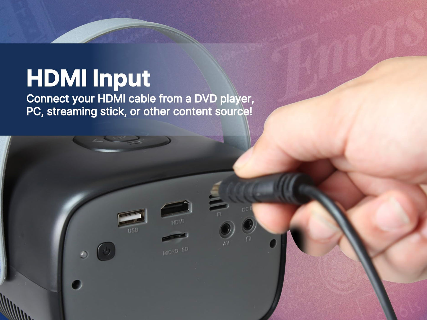 Emerson EVP-1001 Mini Portable LCD Projector with Built-in Speaker, HDMI, USB, Micro SD Card Input, and Remote Control - Ideal for Movie Nights