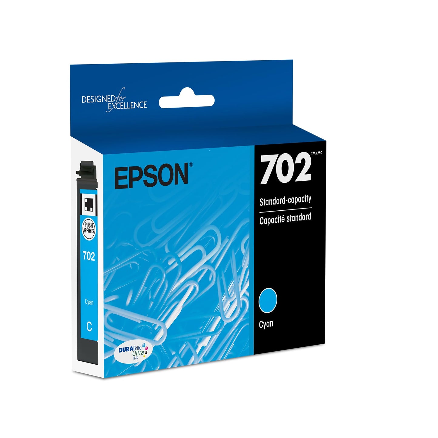 EPSON 702 DURABrite Ultra Ink Standard Capacity Cyan Cartridge (T702220-S) Works with WorkForce Pro WF-3720, 3730, 3733