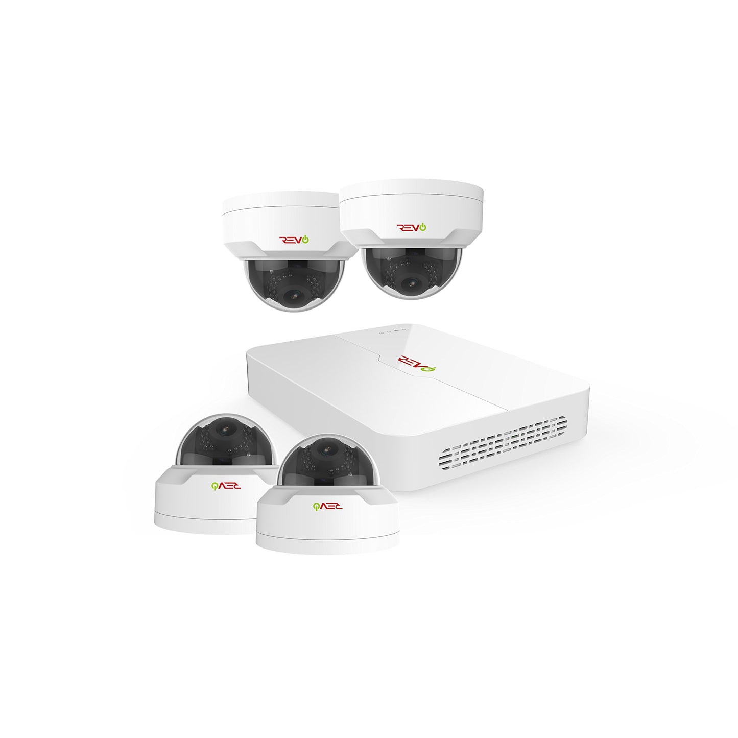 REVO America Ultra 4Ch. 1TB HDD 4K IP NVR Security System - Fixed Lens IP Cameras 4 x 4MP Mini Vadal Dome Cameras - Remote Access via Smart Phone