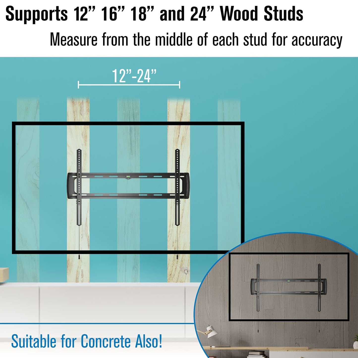 ProMounts Premium Flat/Fixed TV Wall Mount Bracket for 37-110 inch Screens, Supports 143 lbs Post Level Installation Low Profile LED, LCD, Plasma