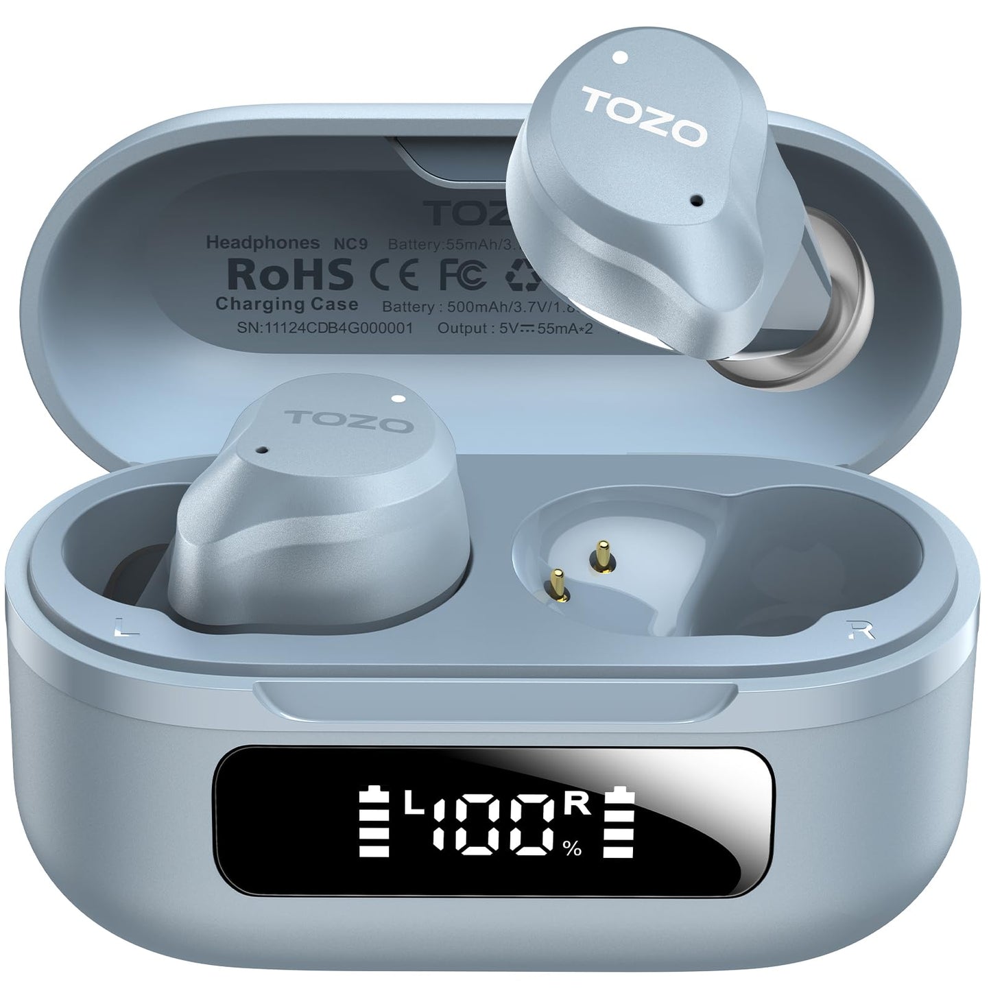 TOZO NC9 Hybrid Active Noise Cancelling Wireless Earbuds, 60H, LED Display