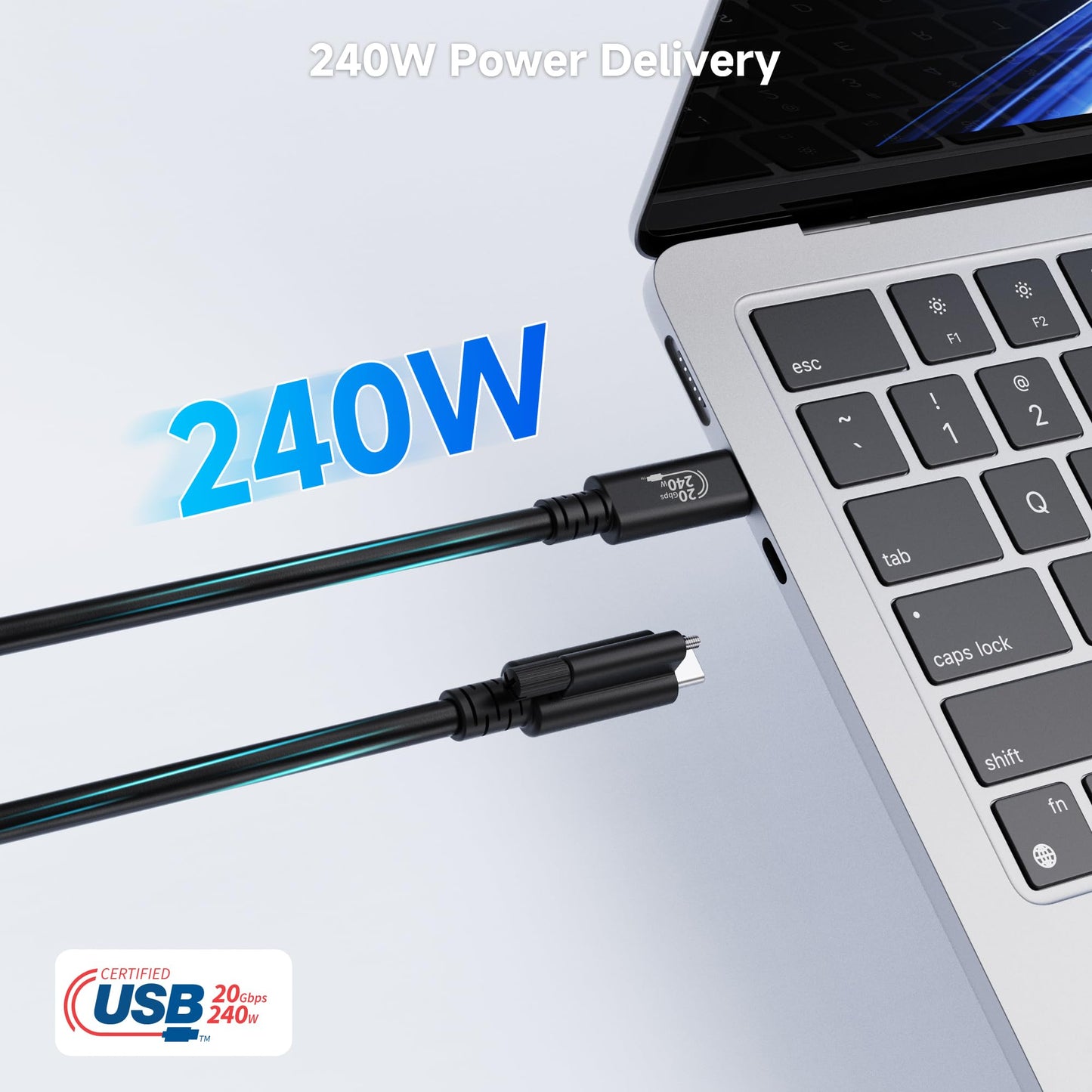 Cable Matters [USB-IF Certified] 20Gbps USB4 Cable with Top Screw Lock 6.6ft, Up to [8K@30Hz / 4K@120Hz Video, 240W Charging, 20Gbps Data Transfer]