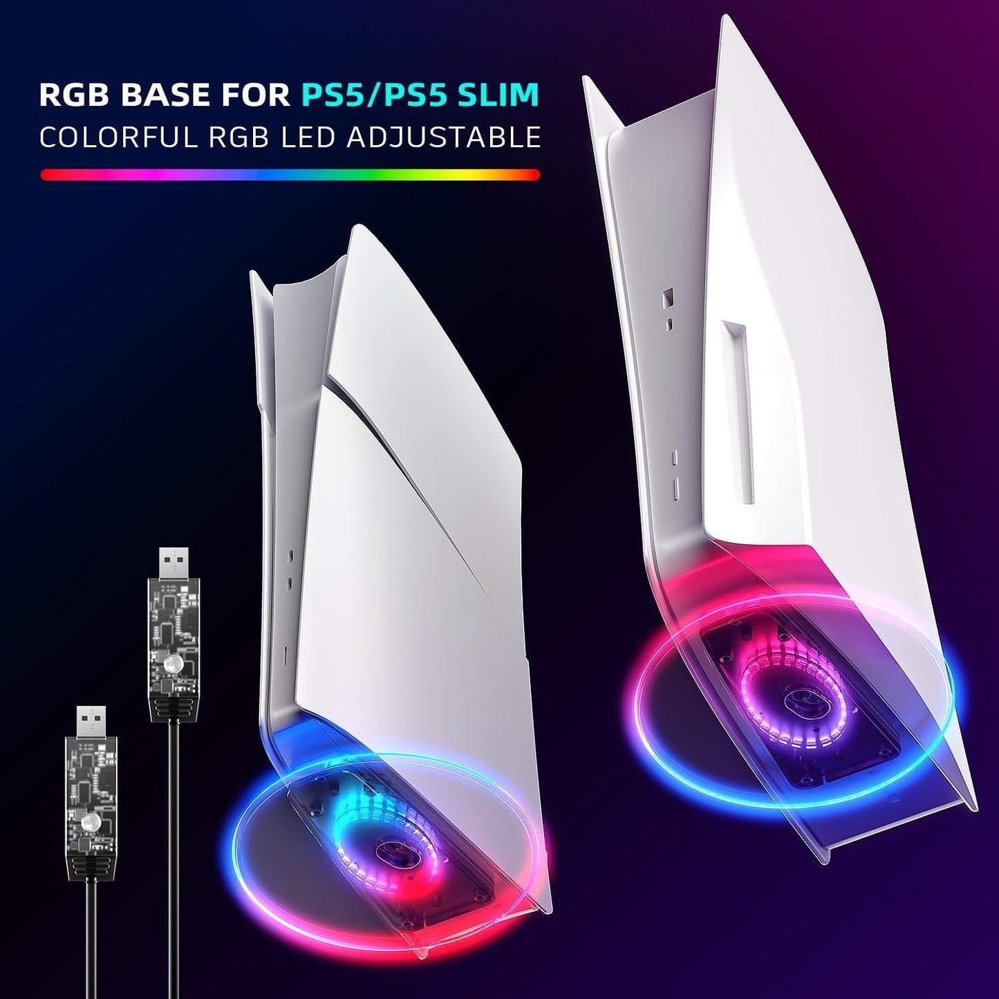 SALYMECONY PS5 Vertical Stand Compatible with PS5 Slim/Digital/CD Version, Base Bracket Accessories with 7 RGB Lights for PlayStation 5 Pro